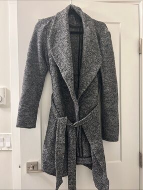 Dynamite Gray Open-Front Wrap Trench Coat with Belt